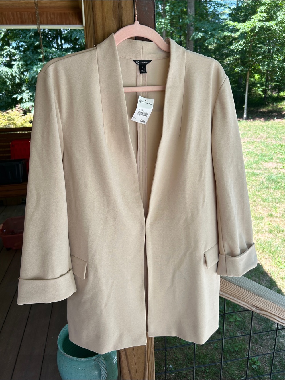 Versona Cream Collarless Open-Front Blazer